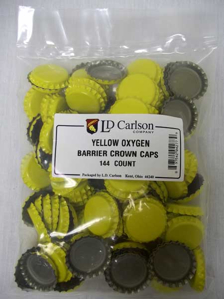 Yellow Beer Bottle Caps (Crowns) - 144ct - with Oxy-Liner