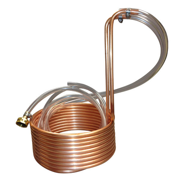 Immersion Wort Chiller - Copper with Hose Fittings - 25 ft.