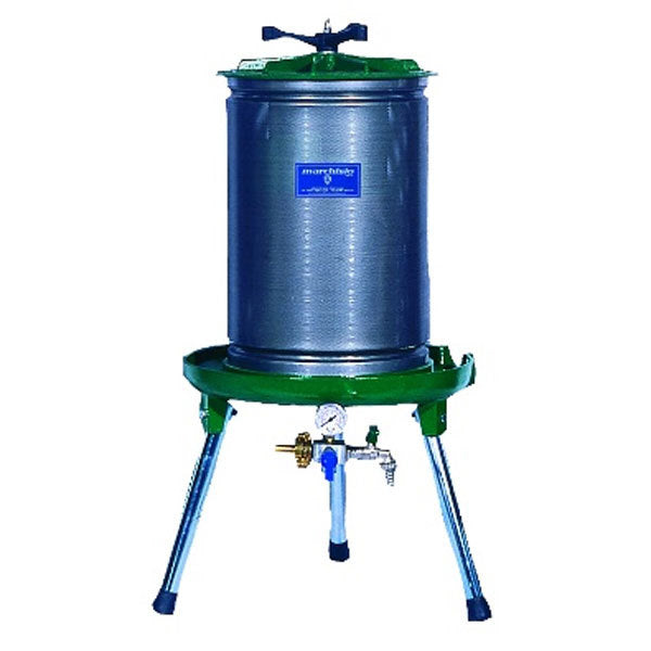 20L Marchisio Bladder Press for Grapes and Other Crushed Fruit with 5 Gallon Capacity - Stainless Steel Cage