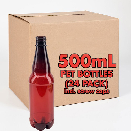 500mL PET Bottles for Beer or Soda w/Caps - Case of 24